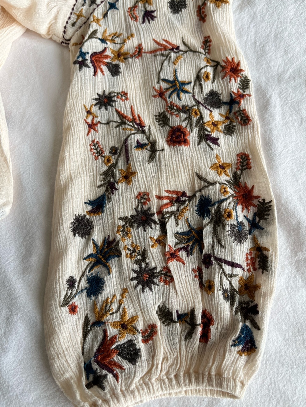 DEX Embroidered Boho Peasant Blouse Cream Floral Size M Prairie Fairycore 70’s - Picture 15 of 16